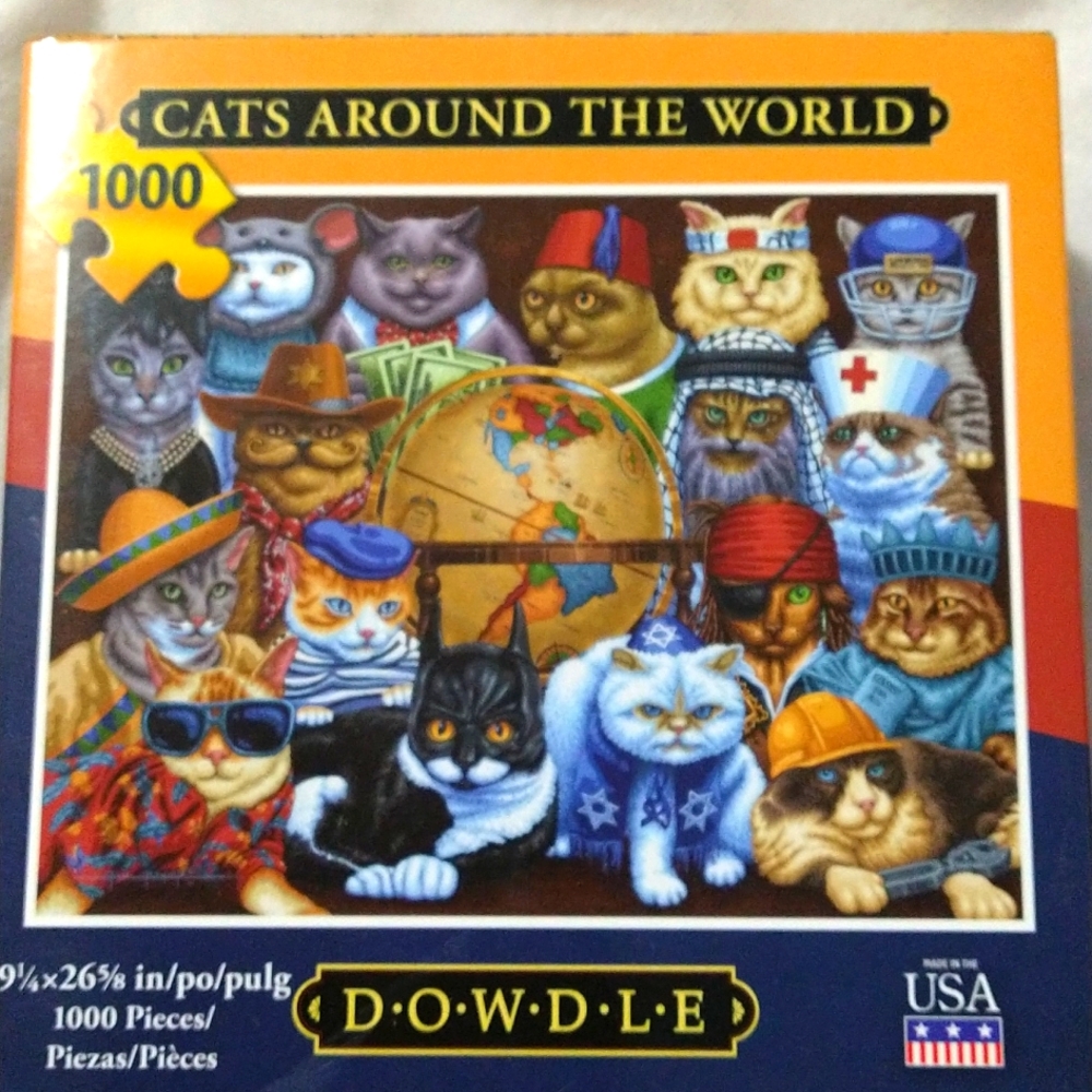 Dowdle Folk Art "Cats Around The Puzzle"